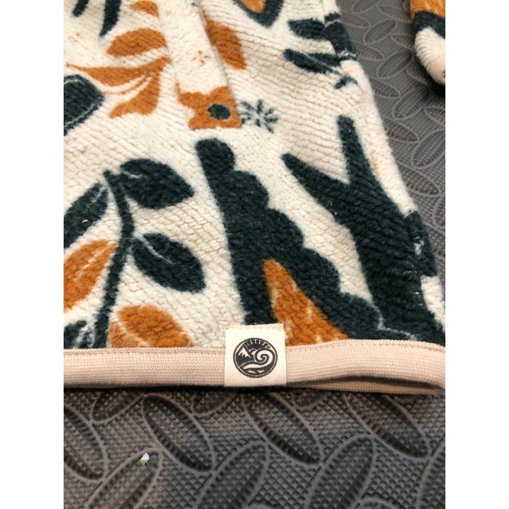 Happy Earth Fleece Hoodie Jacket Unisex Medium Cream Green Bird Floral Zip Up - Picture 2 of 9
